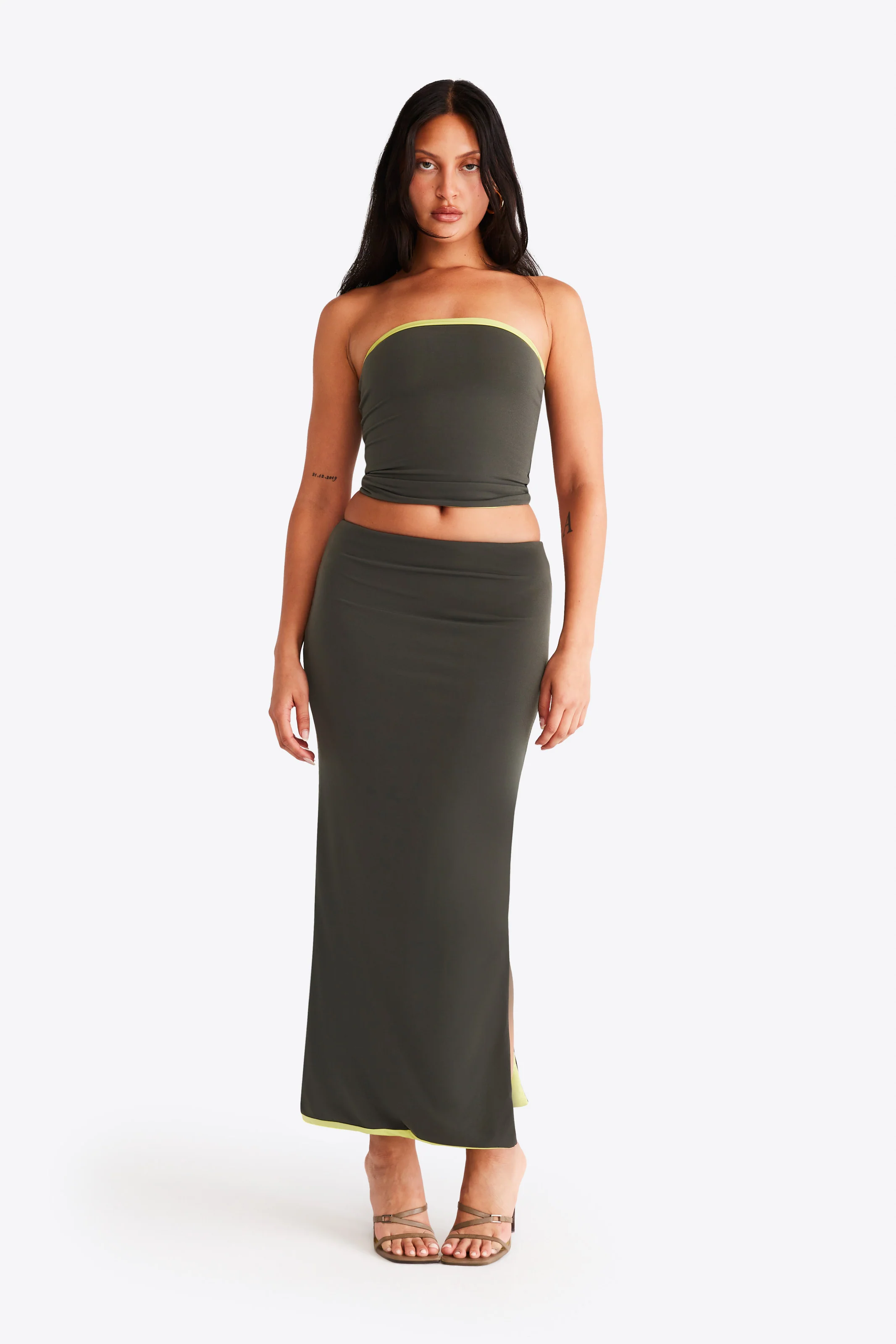 Nova Skirt - Khaki and Lime - Image 3